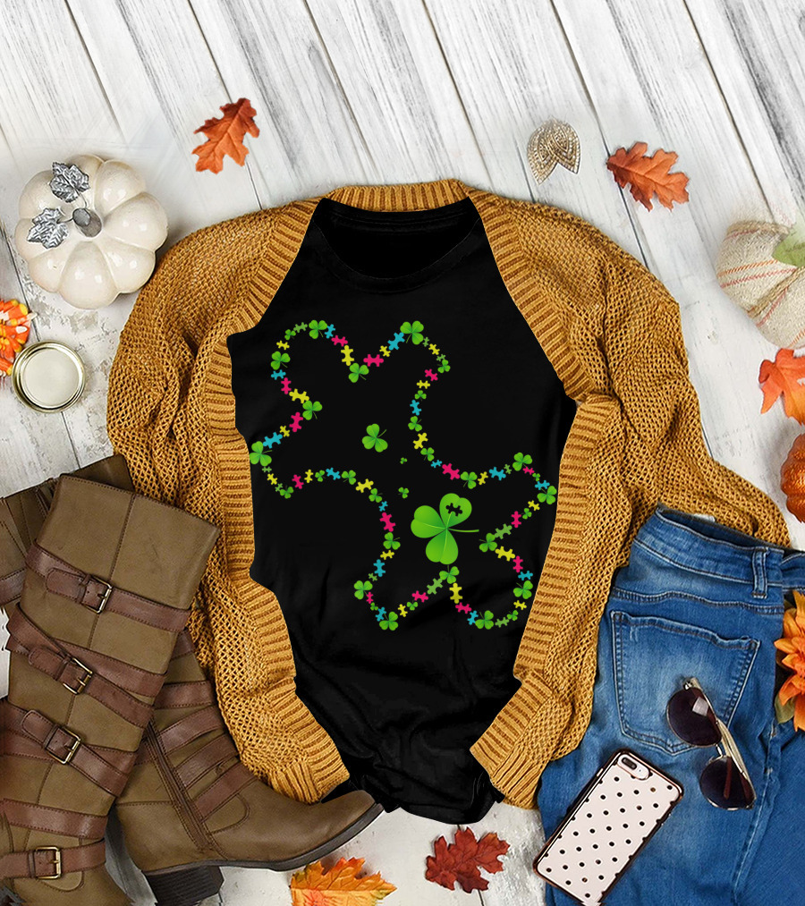 St Patricks Day Shamrock Autism Awareness Puzzle Piece T-Shirt