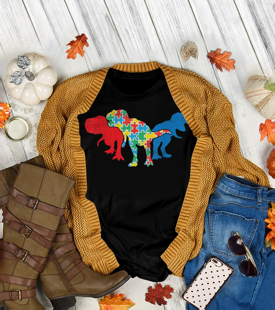 T Rex Dinosaurs Puzzle Dino Autism Awareness ASL Girls T-Shirt