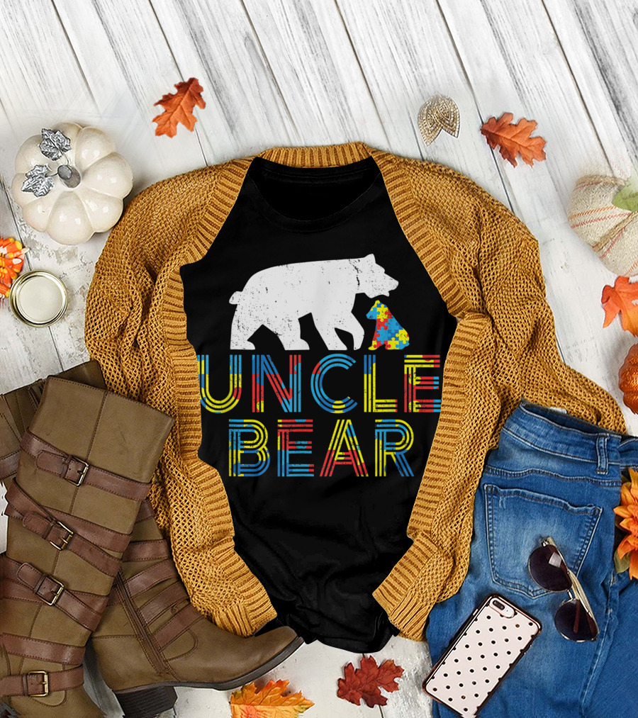 Uncle Bear Autism Awareness Puzzle Piece Pride T-Shirt