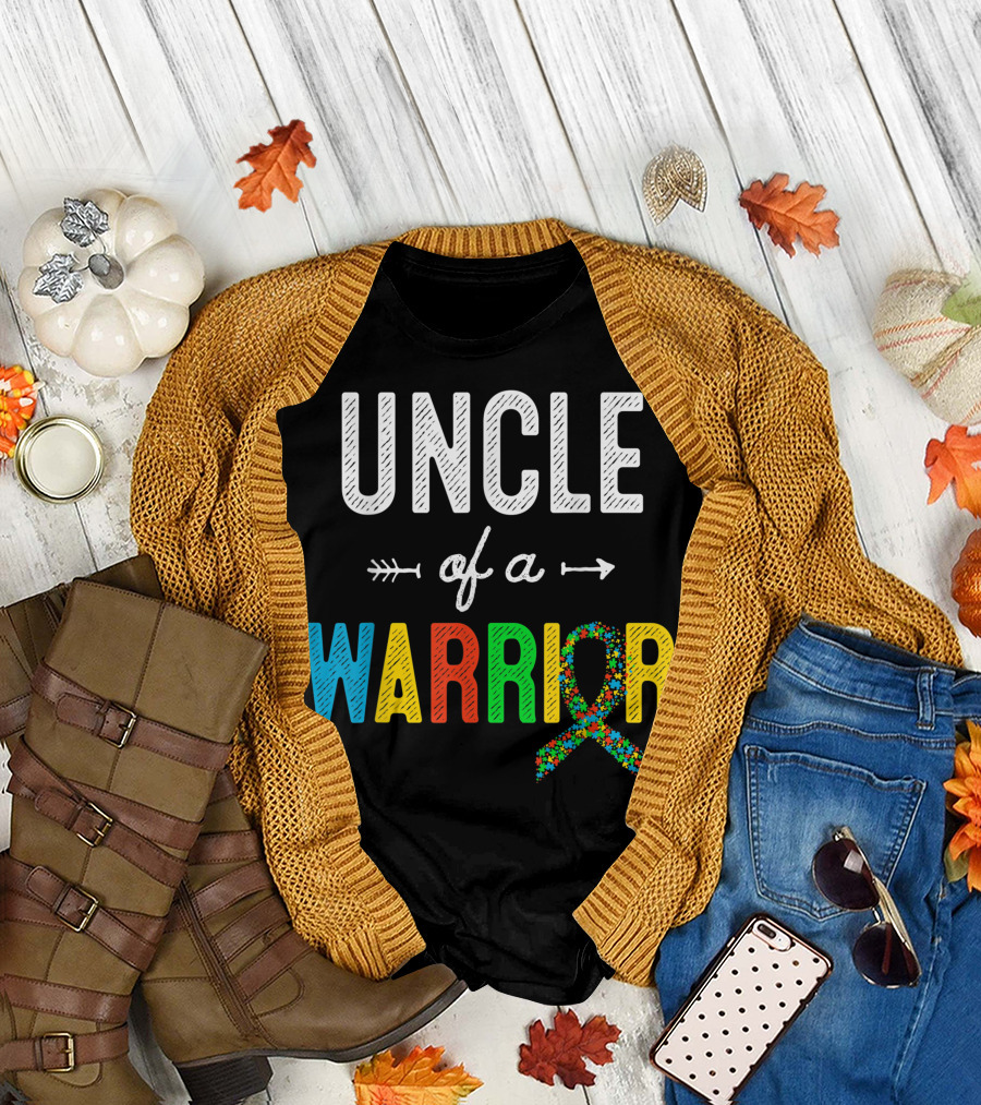 Uncle of a Warrior Autism Awareness Support with Puzzle Ribbon T-Shirt