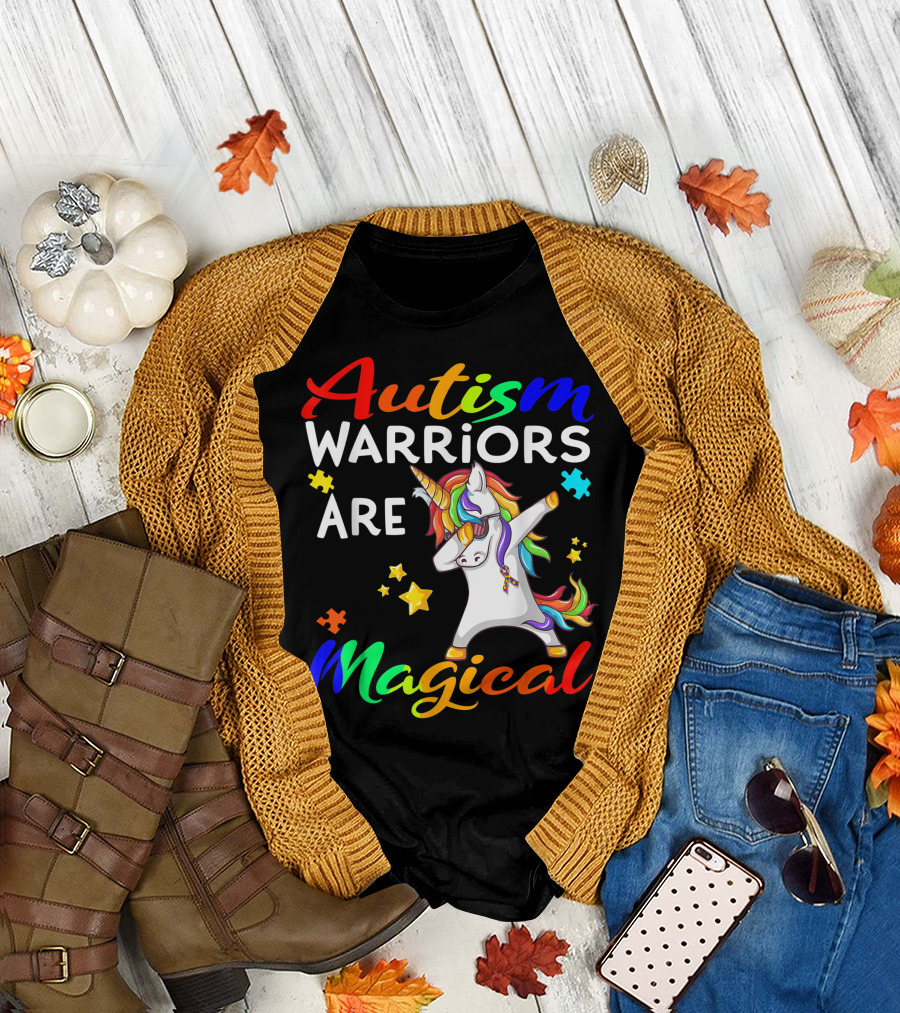 Autism Warriors Are Magical Unicorn with Puzzle Pieces and Dabbing Pose T-Shirt