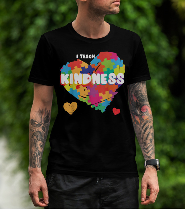 I Teach Kindness Autism Support Heart Puzzle T-Shirt