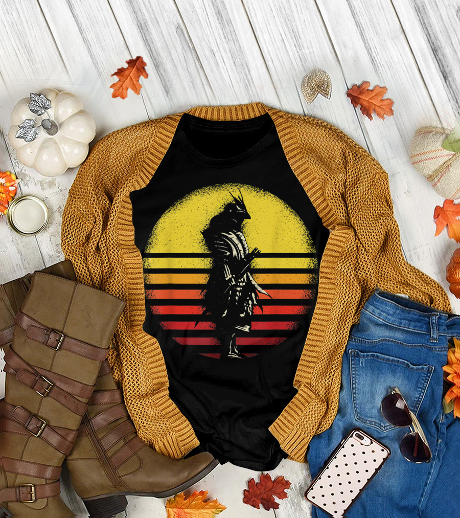 Vintage Samurai Warrior Bushido Japan 80s Style Retro Sunset Anime T-Shirt