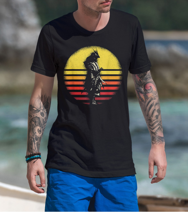 Vintage Samurai Warrior Bushido Japan 80s Style Retro Sunset Anime T-Shirt