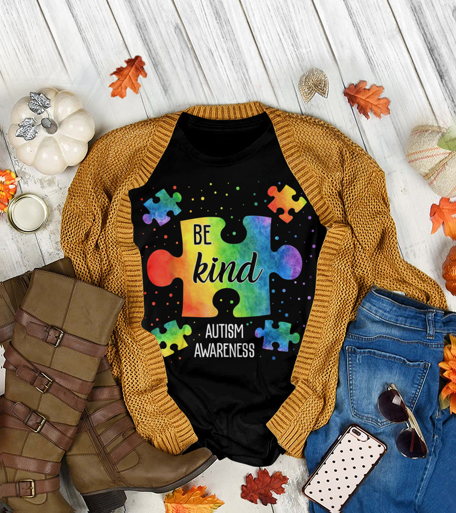 Be Kind Watercolor Puzzle Autism Awareness Month T-Shirt