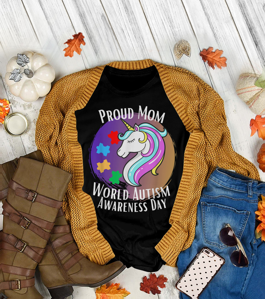 Proud Mom World Autism Awareness Day Magical Unicorn T-Shirt