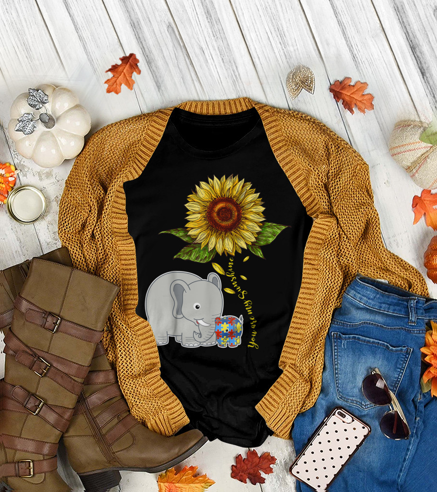 Sunflower Elephant Autism Awareness Puzzle You Are My Sunshine T-Shirt