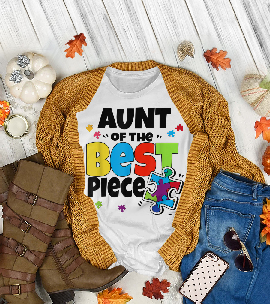 Aunt Of The Best Piece Autism Puzzle Family Awareness T-Shirt