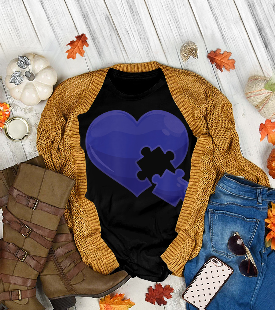 Autism Awareness Blue Heart Puzzle T-Shirt