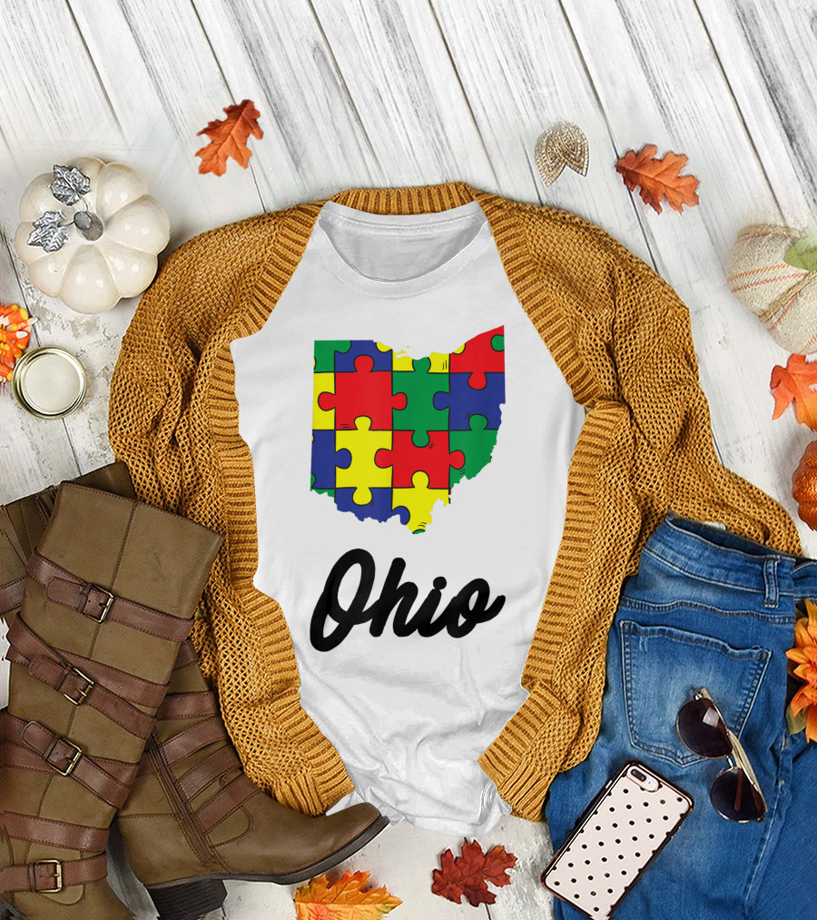 Ohio Autism Awareness Puzzle Pieces T-Shirt