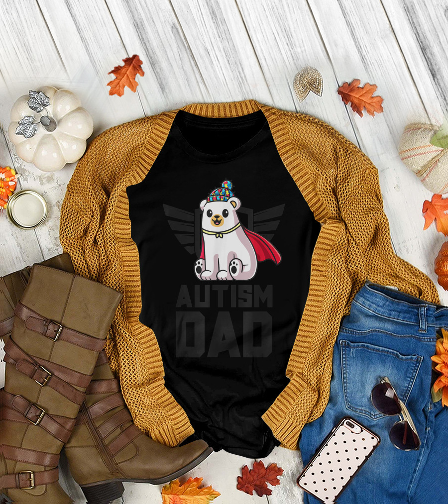 Autism Dad Polar Bear Puzzle Hat Cape Autism Awareness T-Shirt