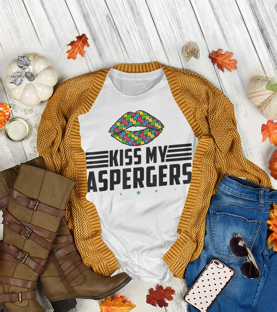 Kiss My Aspergers Puzzle Piece Heart Autism Lips T-Shirt