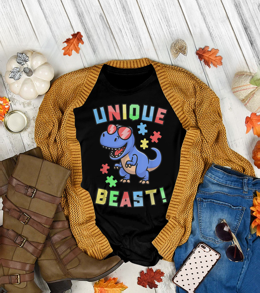 Unique Beast Dinosaur Autism Awareness Puzzle T-Shirt