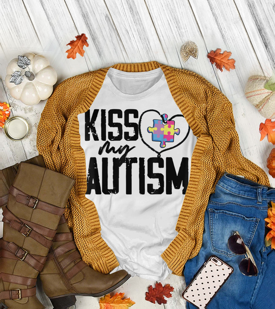 Kiss My Autism Heart Puzzle Piece T-Shirt