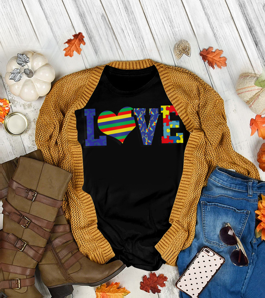 Love Autism Awareness Autism Warrior Autism Mom Autism Dad Az Colorful Puzzle Heart T-Shirt