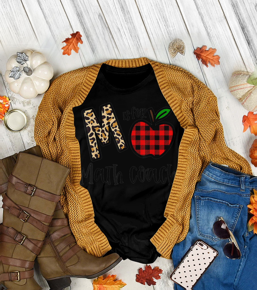 M Is For Math Coach Leopard Plaid Apple T-Shirt
