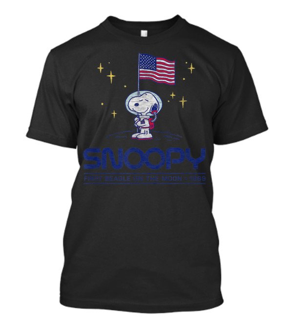 Snoopy First Beagle On The Moon 1969 American Flag Stars T-Shirt