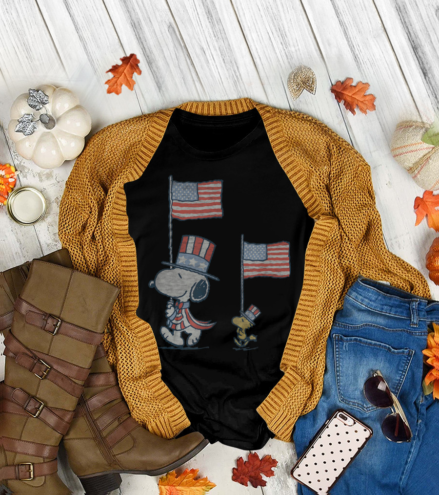 Peanuts Snoopy Woodstock American Flag Parade T-Shirt