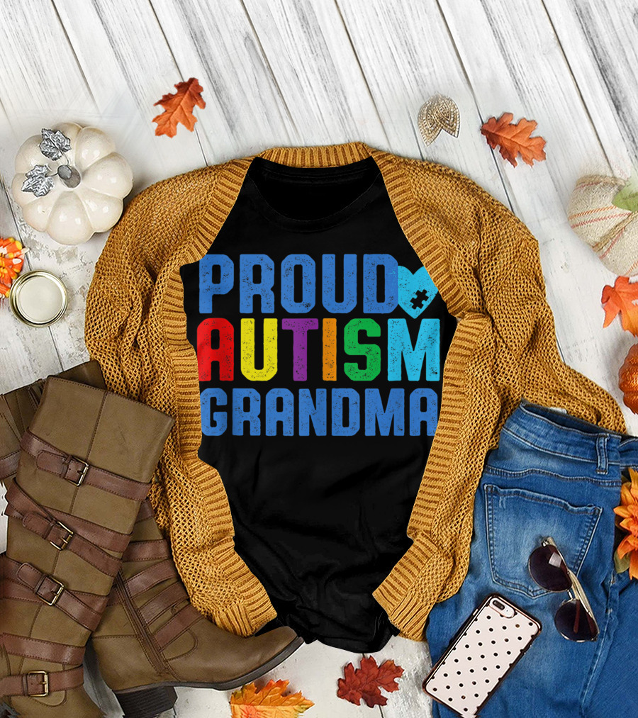 Proud Autism Grandma Heart Puzzle Autism Awareness Grandparent T-Shirt