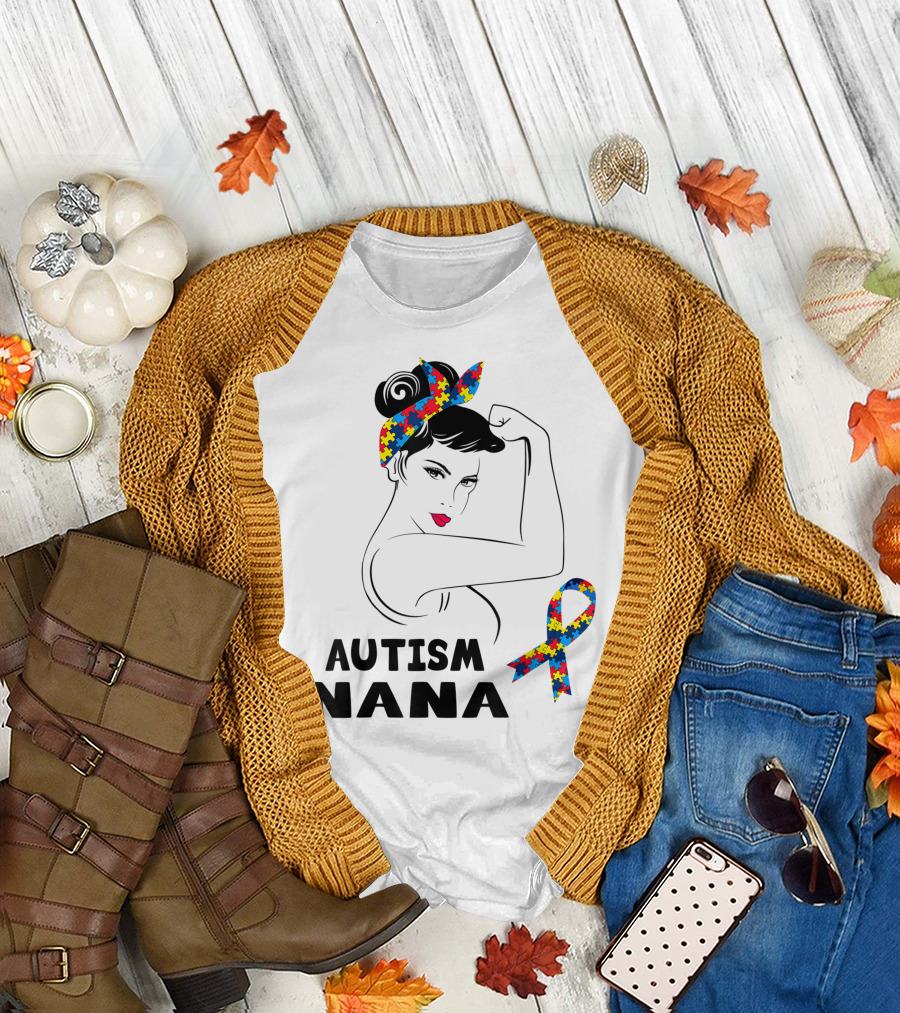 Autism Nana Ribbon Bandana Puzzle T-Shirt