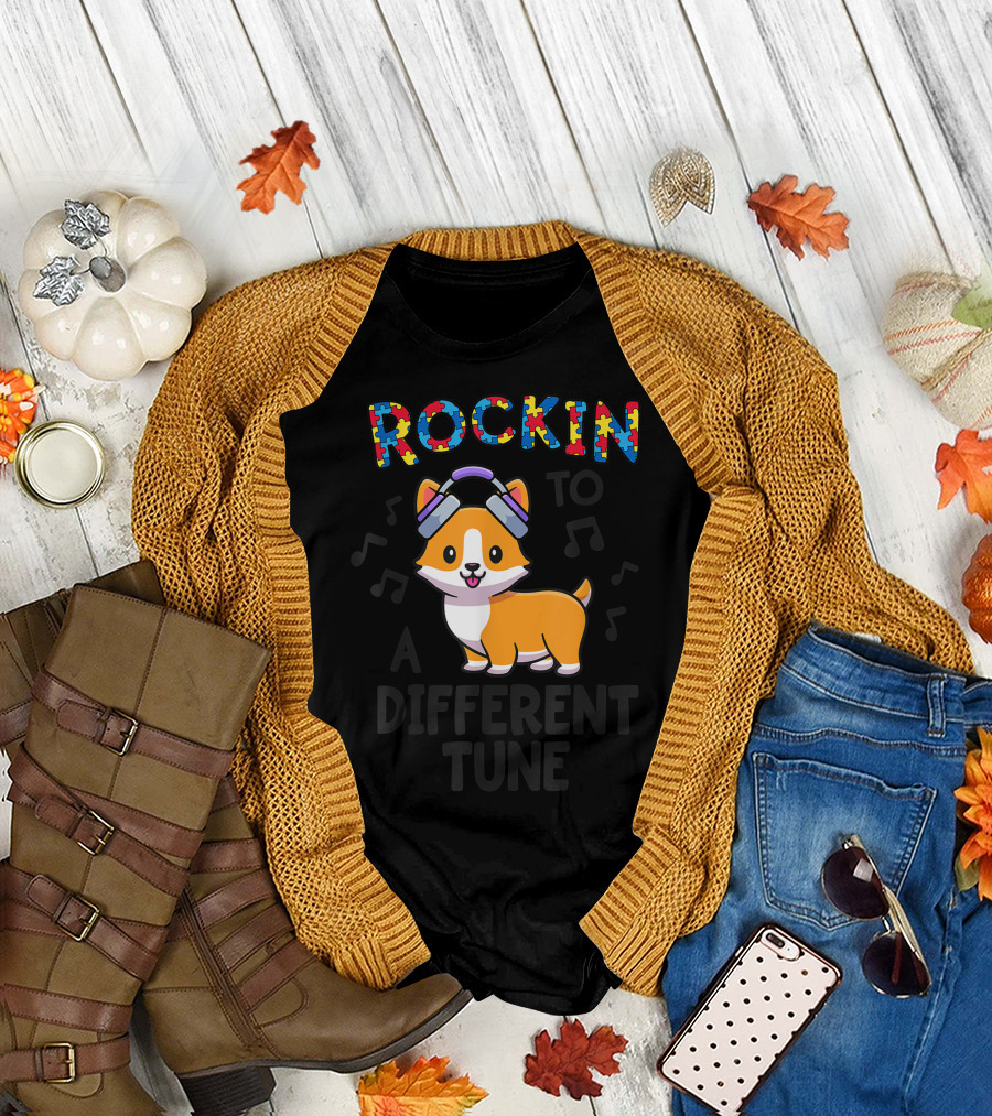 Rockin to a Different Tune Corgi Autism Awareness T-Shirt