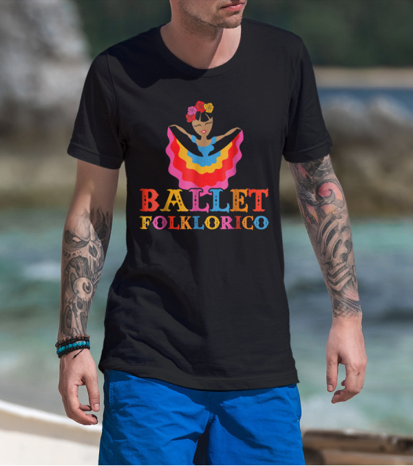 Ballet Folklorico Vibrant Dancer With Colorful Dress And Flowers T-Shirt