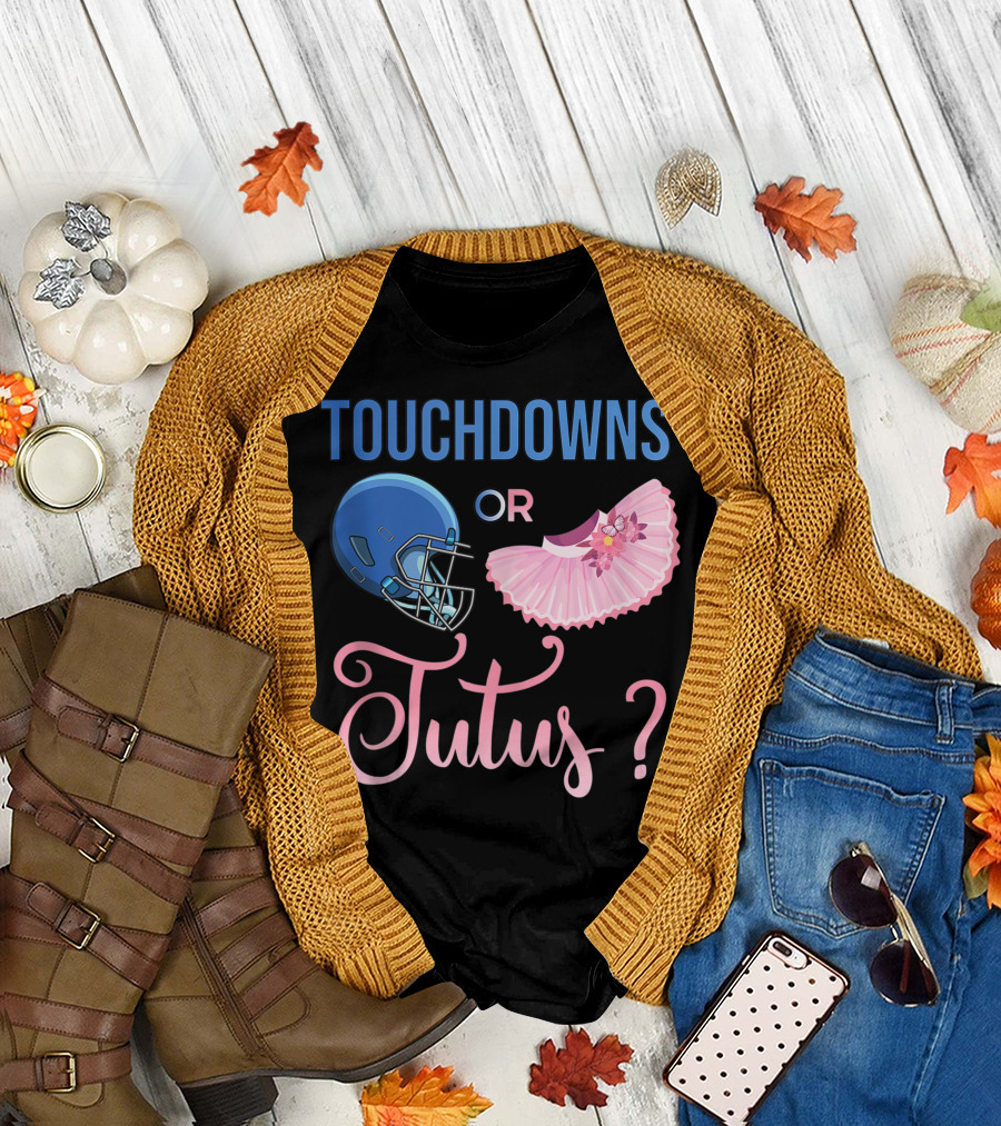 Touchdowns or Tutus Gender Reveal Party Football Helmet and Tutu T-Shirt