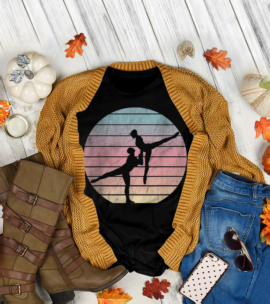 Ballet Dancers in Silhouette Against a Pastel Sunset Sky T-Shirt