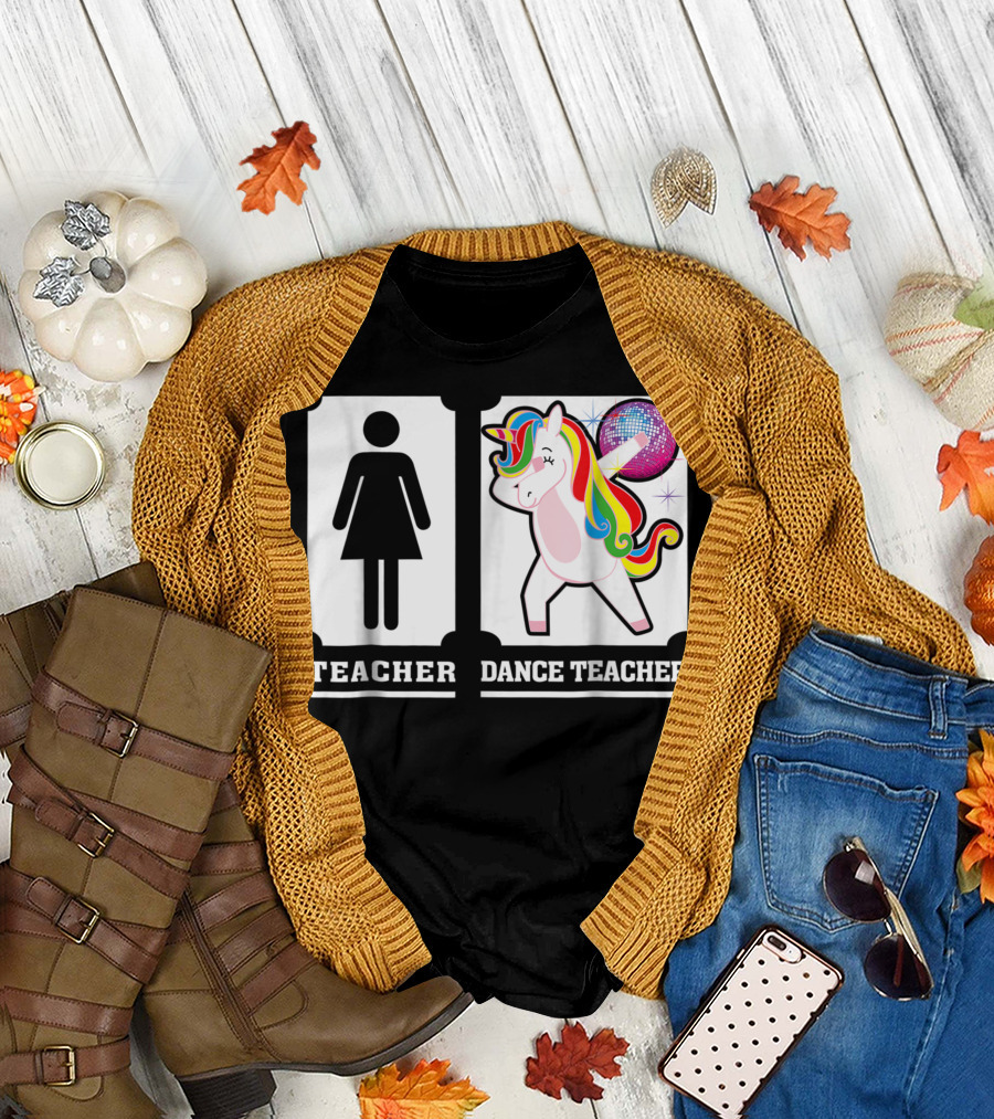 Teacher Dance Teacher Unicorn Dabbing with Disco Ball T-Shirt