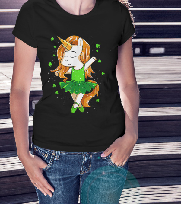 Ballerina Unicorn St Patricks Day Girls Dance T-Shirt