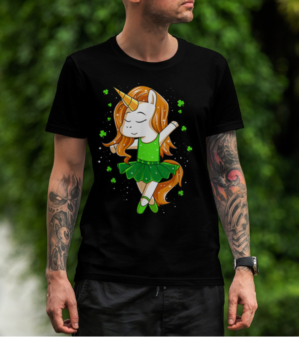 Ballerina Unicorn St Patricks Day Girls Dance T-Shirt