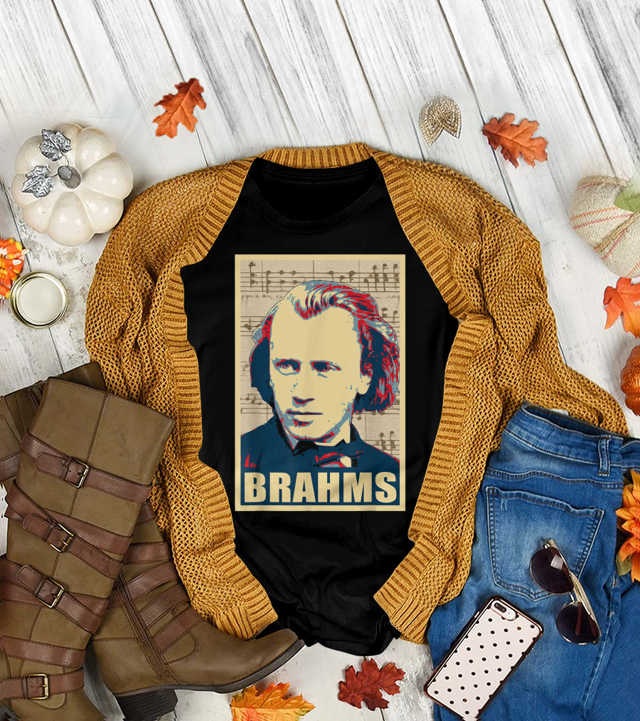 Brahms Portrait with Musical Notes Background T-Shirt