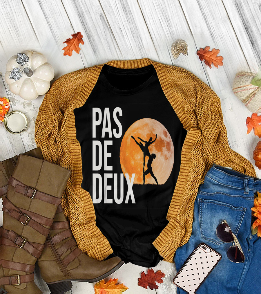 Pas De Deux Ballet Silhouette Moon Background T-Shirt