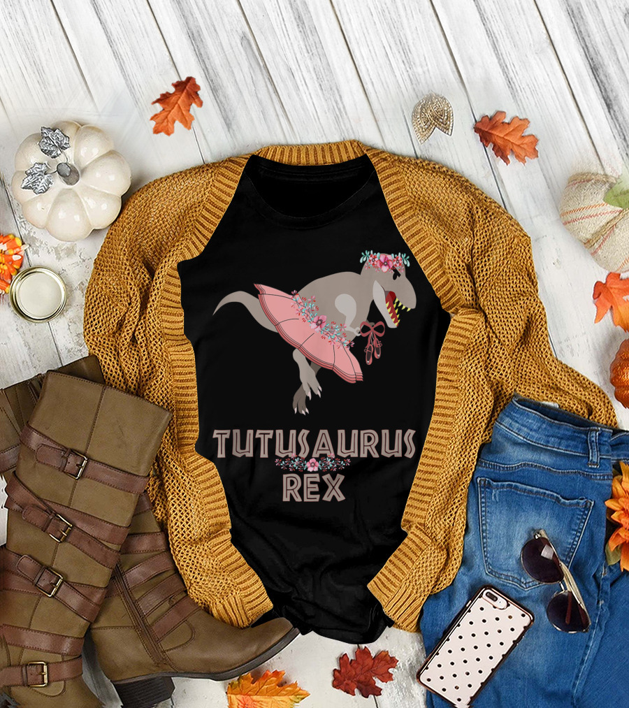 Tutusaurus Rex Dinosaur Ballet with Floral Crown and Tutu T-Shirt