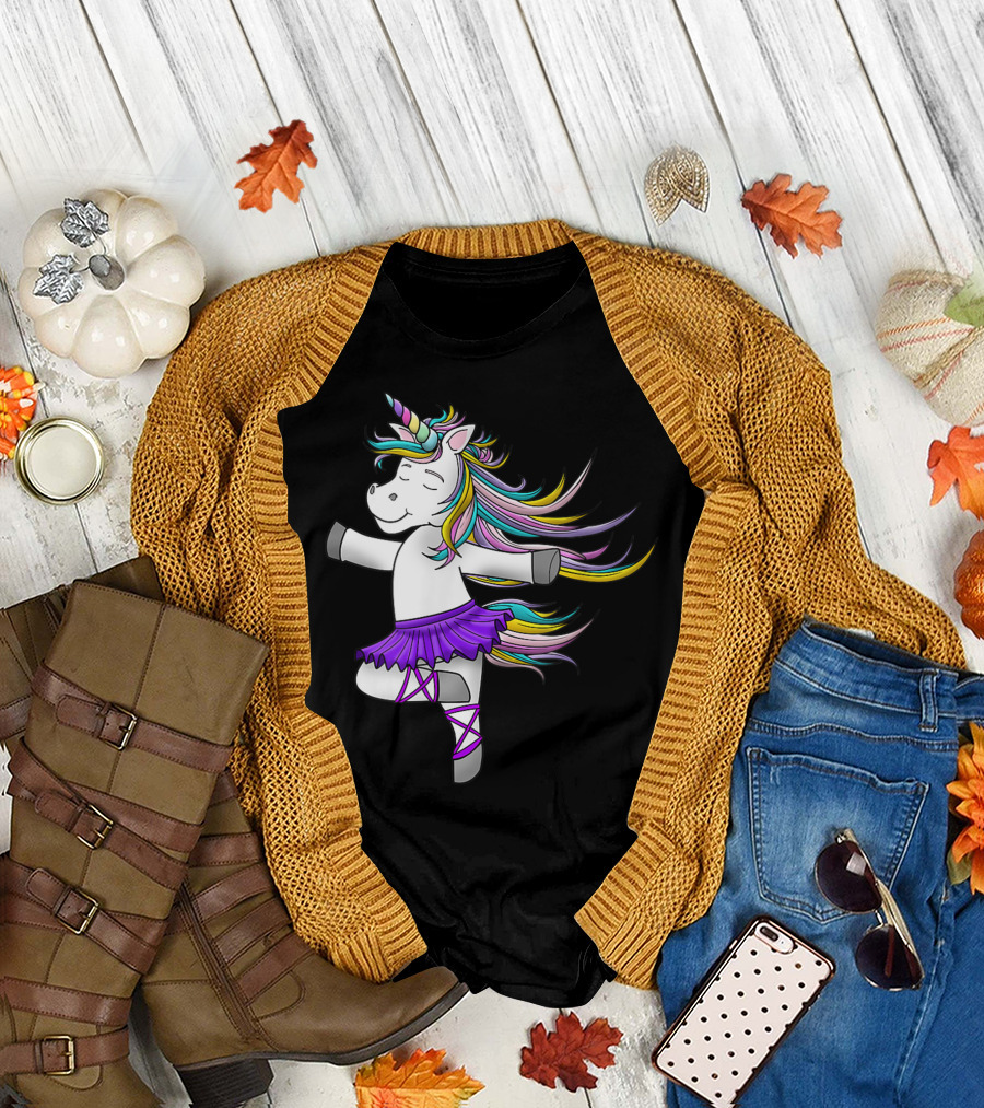 Unicorn Ballerina Ballet Dancer Kids Girls Rainbow Fantasy T-Shirt
