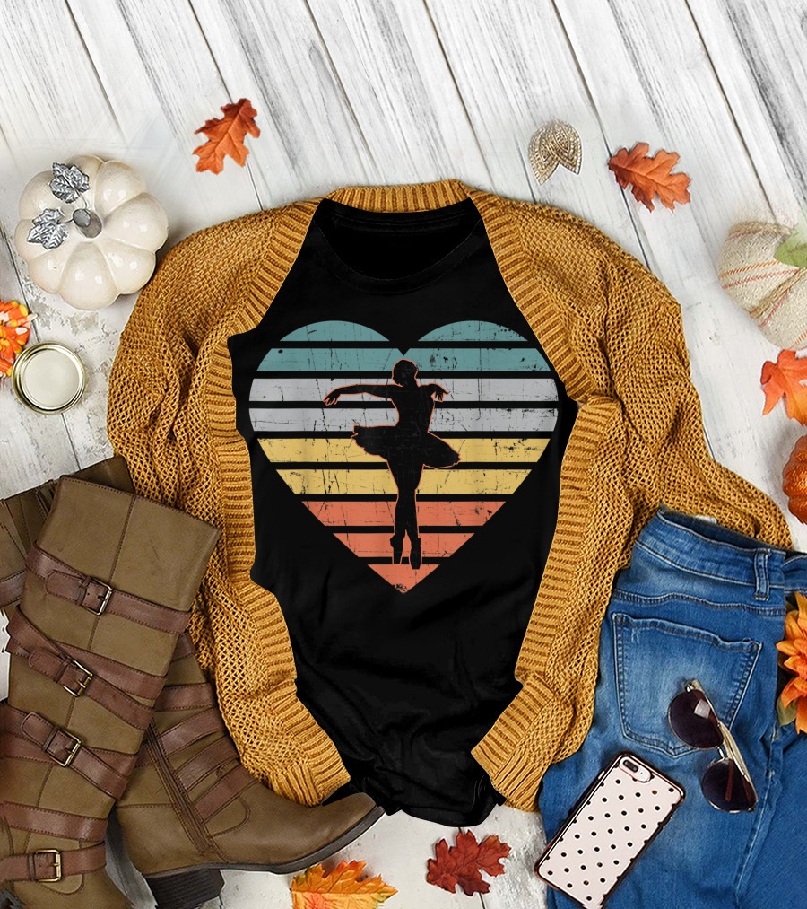Dancing Ballerina in Striped Vintage Heart T-Shirt