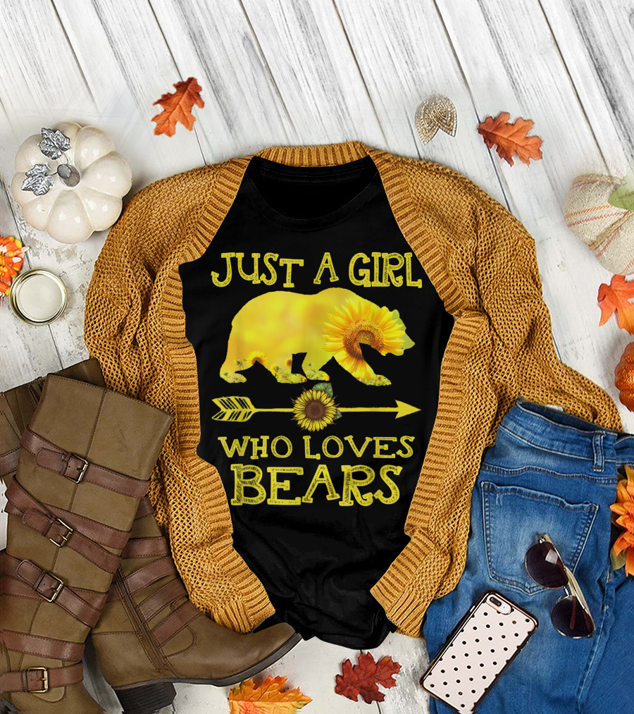 Just A Girl Who Loves Bears Sunflower Bear Arrow T-Shirt