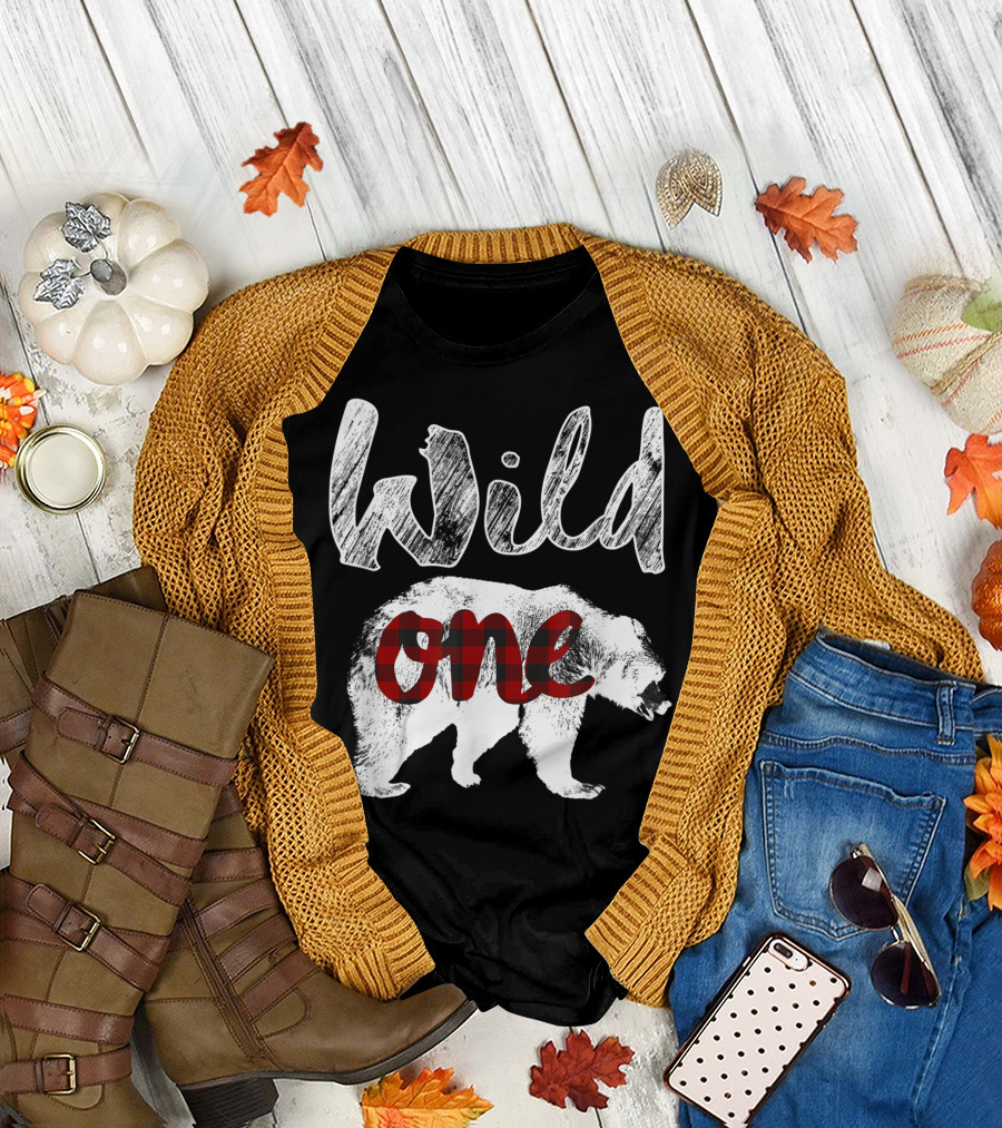 Wild One Bear 1st Birthday Lumberjack Buffalo Plaid T-Shirt