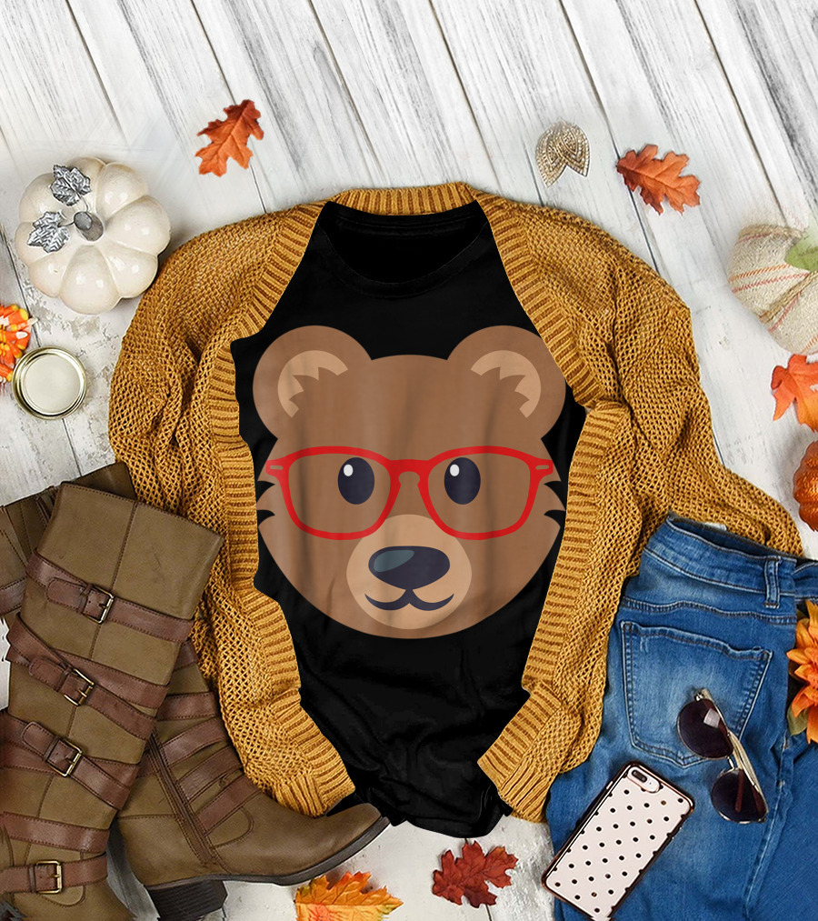 Bear With Red Glasses Icon Face T-Shirt
