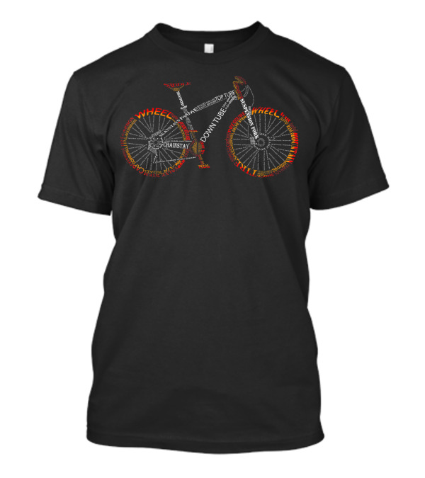 Bicycle Anatomy Text Art Mountain Bike Fire Red Wheels T-Shirt