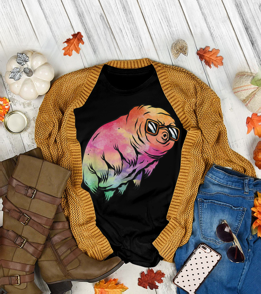 Big Rainbow Tardigrade Microbiology Water Bear with Sunglasses T-Shirt