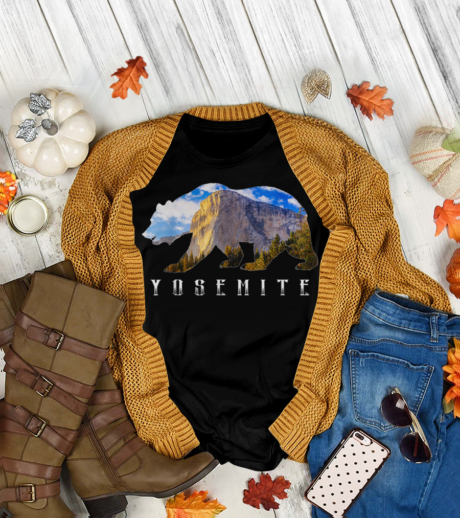 Yosemite California Bear Landscape with National Park Scenery T-Shirt
