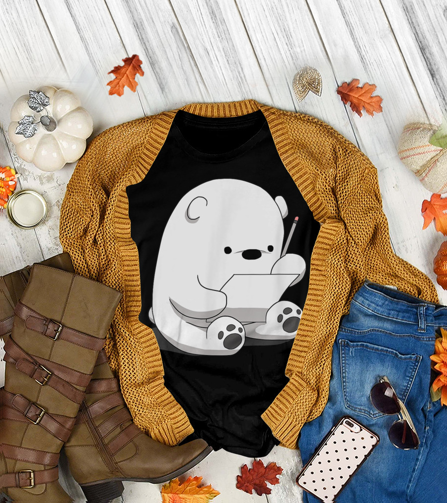 Cartoon Fluffy Polar Bear Drawing Cute Arctic Animal Girls T-Shirt
