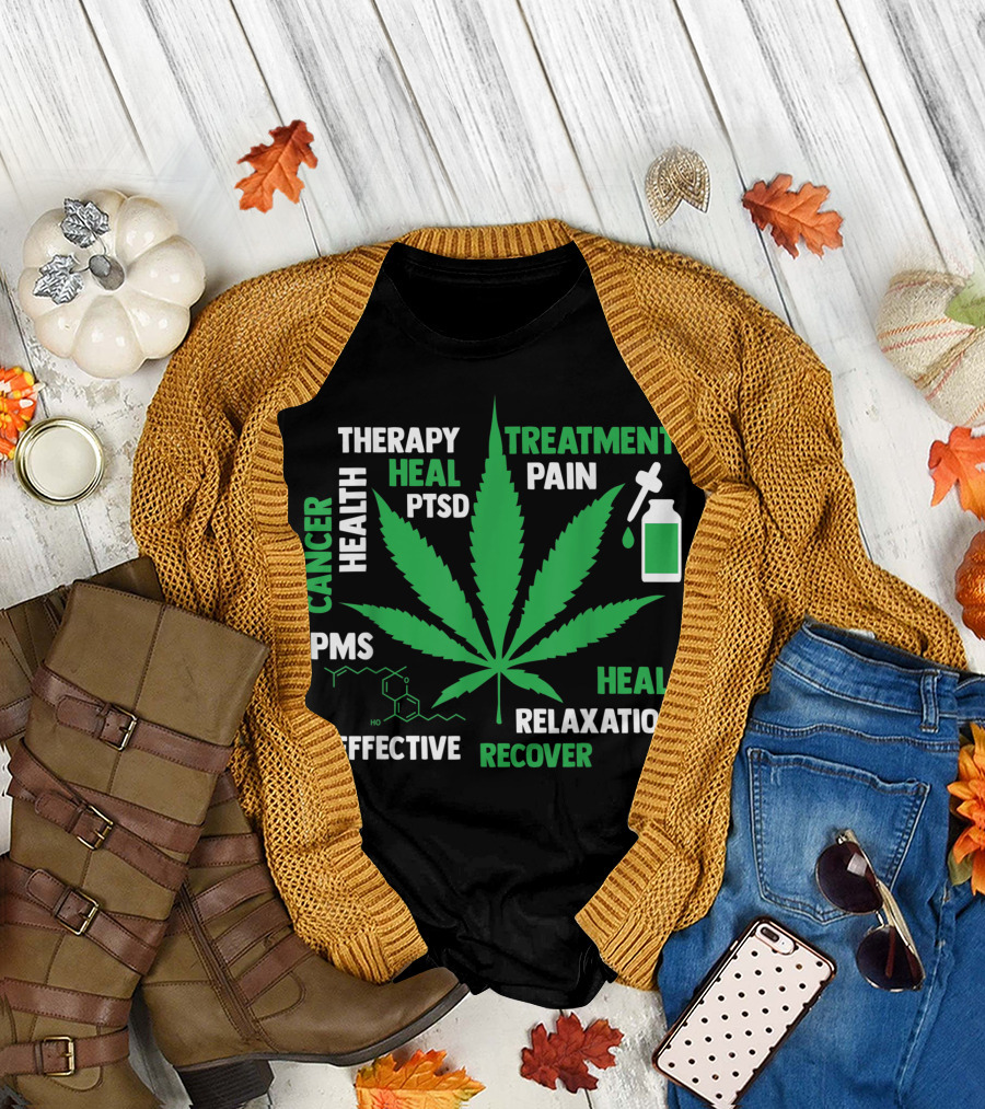 Cbd Oil Cannabinoid Hemp Heals Therapy Cancer Health Treatment Pain PTSD Relaxation Recovery PMS T-Shirt