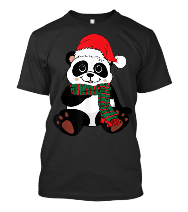 Christmas Panda Santa Hat Scarf Winter Vacation Animal Lovers T-Shirt