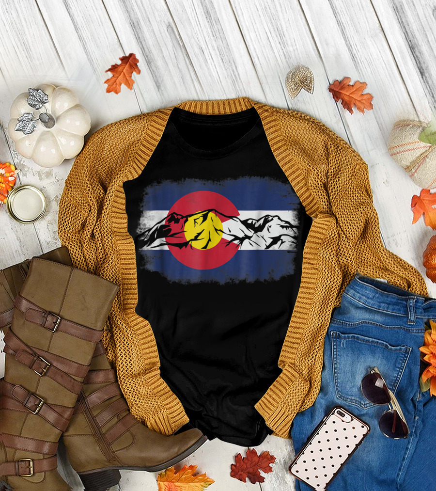 Colorful Colorado Mountain Flag Love T-Shirt