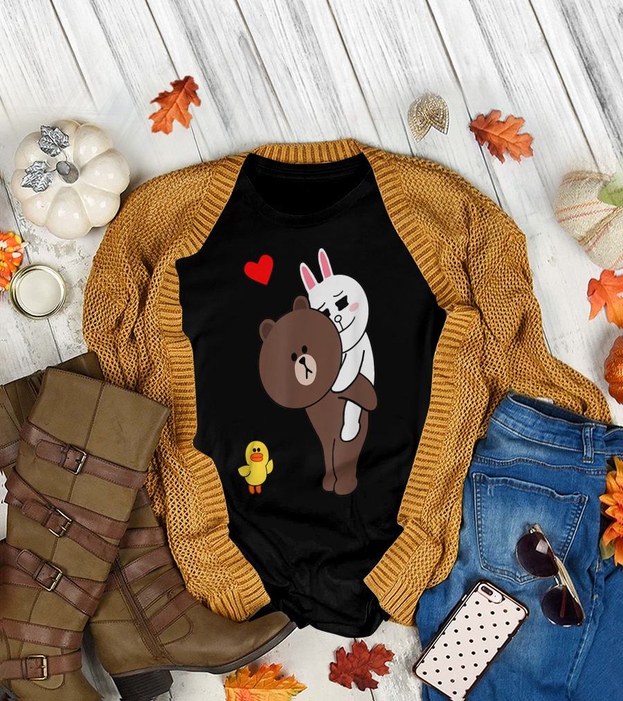 Cute Brown Bear Cony Bunny Rabbit Carry Me Home My Love Red Heart Yellow Duck T-Shirt