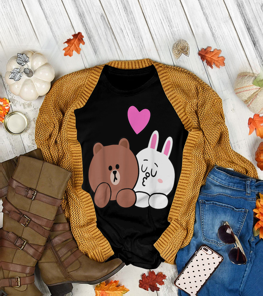 Lean On Me Brown Bear Cony Bunny Rabbit I Love You Kiss T-Shirt