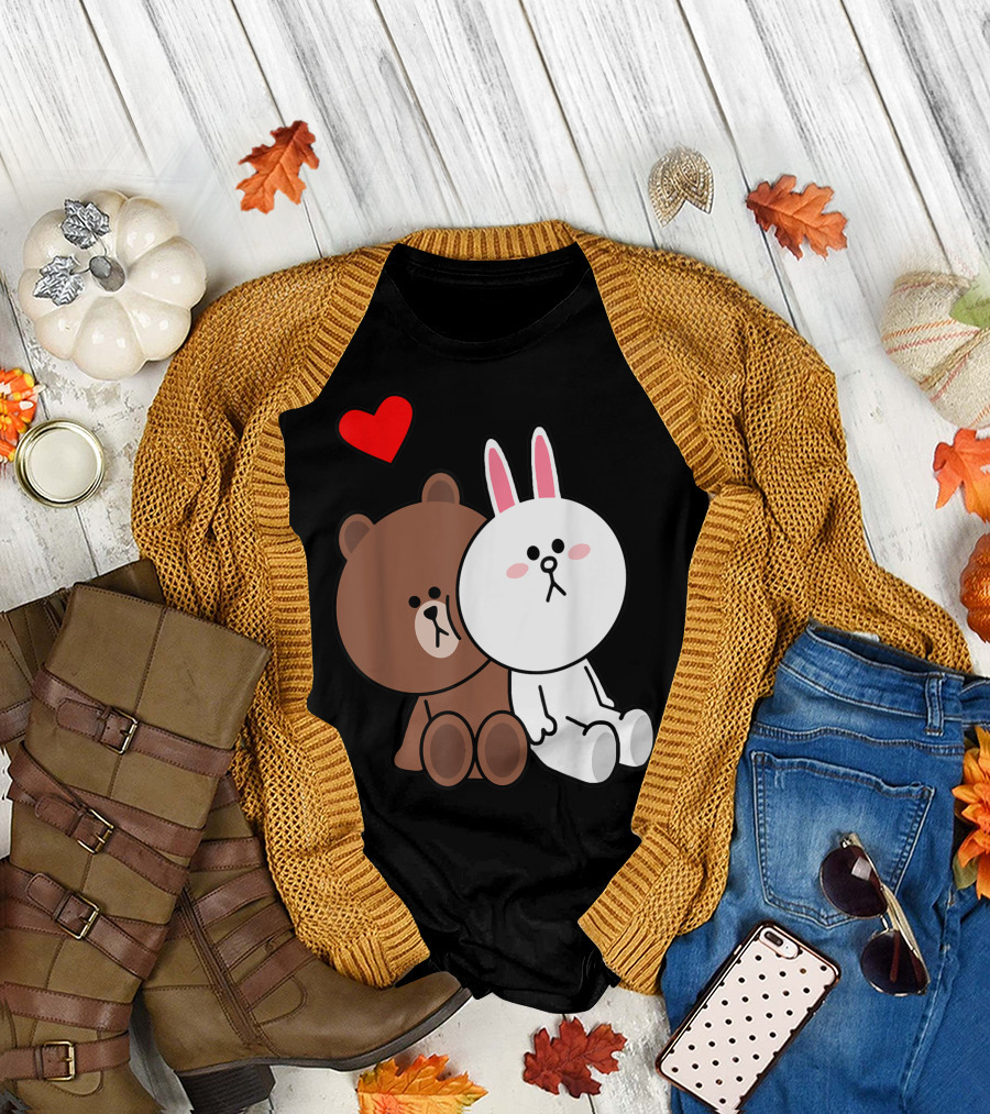 Brown Bear Cony Bunny Rabbit Lean On Me Love T-Shirt