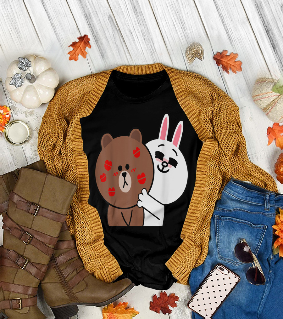 Kissed Brown Bear Cony Bunny Rabbit Shower Me With Love Kisses T-Shirt